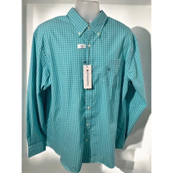 Saddlebred Mens Classic Fit Cotton Turquoise Checkered Long Sleeve Shirt NEW XL - Picture 8 of 9